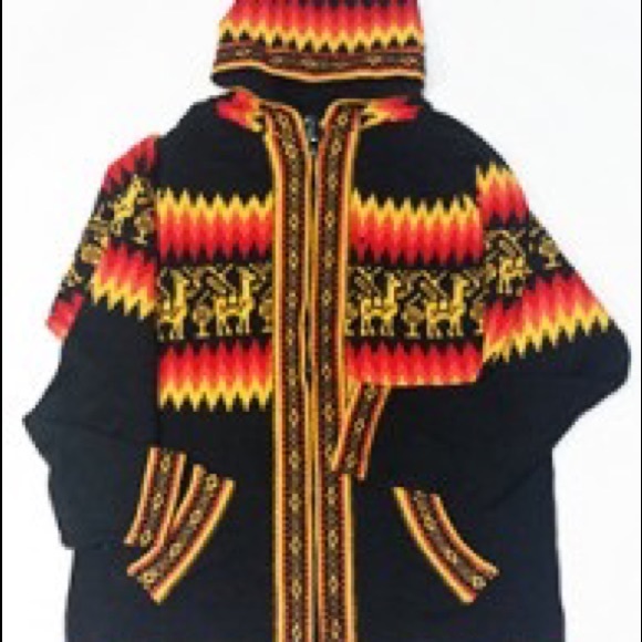 Authentic Peruvian Hooded Wool Cardigan Sweater Handmade Peru Alpaca - Picture 2 of 4